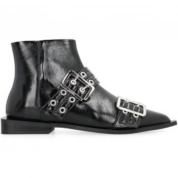 Ganni Women's Faux Leather Lace-up Ankle Boots in Black | Size 37 (7 US) | Heel Height: 2cm | Color: 099