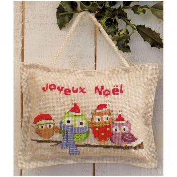 Cojín decorativo - de búhos con gorros --- 18 x 14 cm - 5, 4Stiche/cm