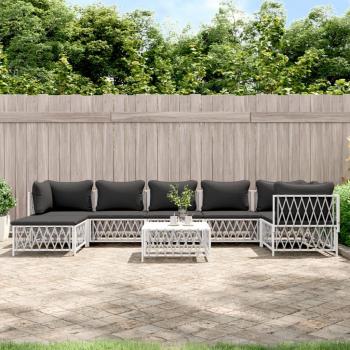 vidaXL 8-Piece White Steel Garden Lounge Set with Cushions