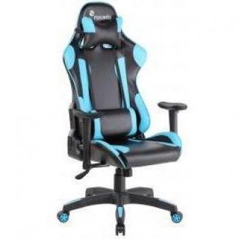 Silla Gaming Rocada Profesional - Ergonómica, Resistente y Confortable - Respaldo Reclinable, Cojín para Cabeza - Negro/Azul