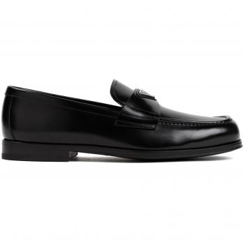 Prada Men's Black Brushed Leather Slip-On Loafers, Size 8