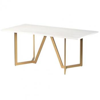 Mesa de Comedor Adda Home, MDF y Metal, Blanca con detalles Dorados, dimensiones 180x90x75 cm
