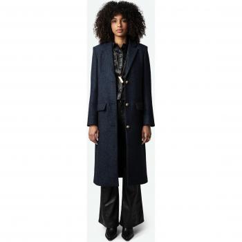 Zadig & Voltaire Women's Blue Chevron Wool Blend Single-Breasted Coat Size L