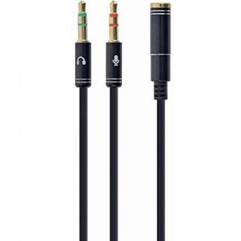 Gembird Adaptador de Audio Estéreo con Conector Mini Jack 3.5mm a 4 Pines, Cable Divisor de Audio de 0.2 Metros, Doble Salida 3.5mm, Color