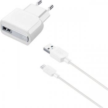 Cargador USB 2A con Micro USB y cable, 12W, color blanco - Cellularline ACHUSBMUSB2AW