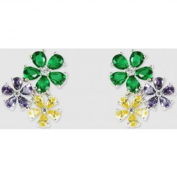 Pendientes Dada Burma Colors Flowers en tonos dorados con cristales y circonitas