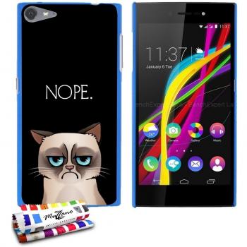 Muzzano Le Pearls-Carcasa rígida con diseño de gato y mensaje Nope., incluye lápiz capacitivo y gamuza limpiadora para Wiko Highway 4 g, diseño de estrellas, compatible con Wiko Highway Star 4G, color Azul