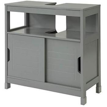 SoBuy Mueble para Debajo del Lavabo Armario de Baño de Suelo 1 Estante y 2 Puertas Correderas Gris Claro 60 x 30 x 61 cm FRG128-SG