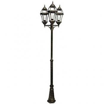Farola de 3 luces para Exterior Aluminio Becrux Neg/oro 234x60x60 Cm Regulable En Altura Ip44 Fabrilamp
