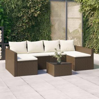 vidaXL 2-Piece Brown Poly Rattan Garden Lounge Set with Cushions