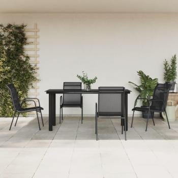 5-Piece Black Steel and Textilene Garden Dining Set