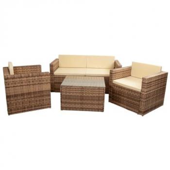 Conjunto de Muebles de Rattan Sintético Wanderlust Deco - Mesa 75x65x45 cm, Sofá 152x70x65 cm y 2 Sillones 76x70x65 cm - Ideal para Terraz