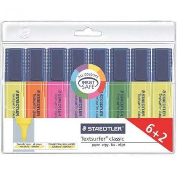 Staedtler Textsurfer Classic 364 Pack de 8 Marcadores Fluorescentes - Punta Biselada 1-5mm - Secado Rápido - Colores Surtidos