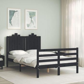 Cama de madera maciza con cabecero negro 120x200 cm