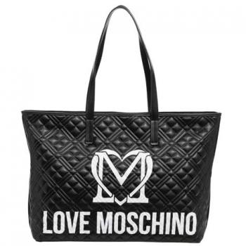 Love Moschino Black Logo Quilted Tote Bag for Women