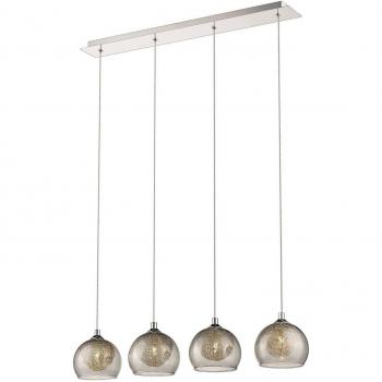 Lámpara colgante gris ahumado 4 luces con pantallas de vidrio, acabado en cromo y casquillos G9