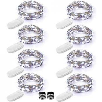 BrizLabs Cadena de Luces 8 Piezas 2M 20 LED luces led con Pilas Exterior e Interior, Impermeable Guirnalda Luces Plata Alambre Navidad Decorativas para Navidad, Boda, Fiesta, Blanco Frío