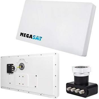 Antena Satélite Megasat D4 Profi-Line Blanco, Flachantenna 10,7 - 12,75 GHz, Quad LNB, Alta Recepción y Diseño Compacto