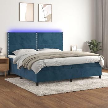 Cama box spring con colchón y LED de terciopelo azul oscuro 200x200 cm