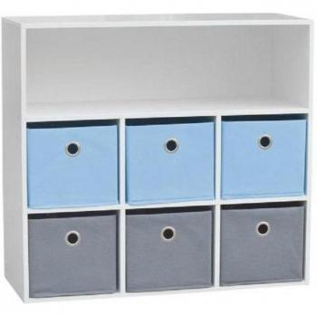 Mueble de almacenamiento infantil - 7 compartimentos - 76.5 cm x 29.5 cm x 70 cm - Gris y azul