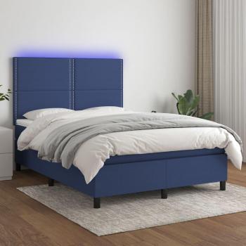Cama box spring suave con colchón y tela LED azul 140x200 cm