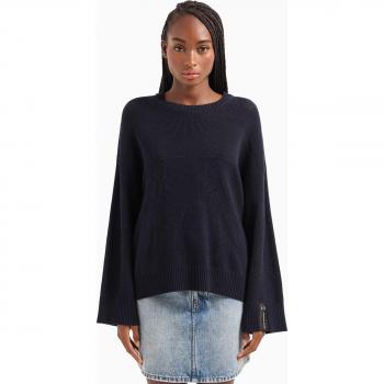 Jersey marino Armani Exchange para mujer con logo jacquard en rejilla