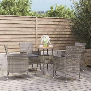 5-Piece Grey Poly Rattan Garden Bistro Set with Cushions