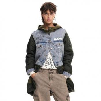 Parka híbrida con capucha Mickey de Desigual para mujer, color verde, talla XL