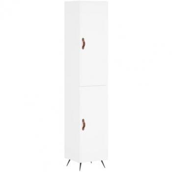 Aparador alto de madera contrachapada blanco 34,5x34x180 cm con 1 puerta, mueble de almacenaje para salón, buffet y armario auxiliar