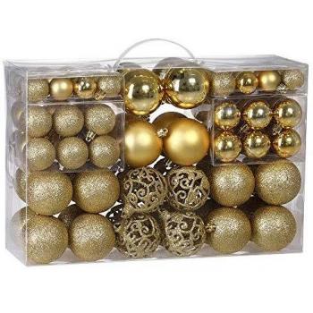 Set de 100 Bolas de Navidad en Oro - Decoraciones Festivas para Árbol, Variadas Tamaños (Ø30mm, Ø40mm, Ø60mm)
