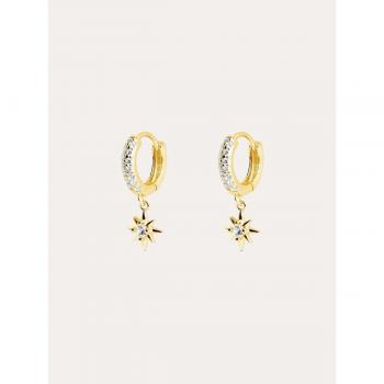 Pendientes Singularu Polar Star Sparks - Aros de Plata de Ley 925 bañados en Oro de 18 Kt. con Cierre Congo - Joyas Elegantes para Mujer