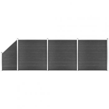 Conjunto de paneles de valla WPC negro 619x(105-186) cm