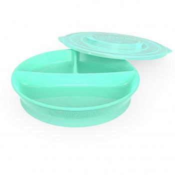 Twistshake Plato Dividido con tapa PP y fondo de silicona, Alimentación para Bebés, Plato con Divisiones Sellado en la Base con 3 Compartimentos, Vajilla, Sin BPA, 6+ Meses, Verde Pastel