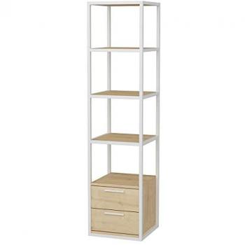 Librería de 4 niveles con 2 cajones, 100% tablero de aglomerado rechapado en melamina, color blanco roble, dimensiones 39x39x160 cm