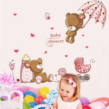 ufengke® Osos Lindos del Bebé y Flores Paraguas Pegatinas de Pared, Vivero Habitación de Los Niños Removible Etiquetas de La Pared/Murales