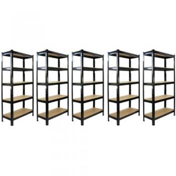 Estanterías Metálicas Negras T-Rax Sin Tornillos 5 Unidades 75cm x 150cm x 30cm