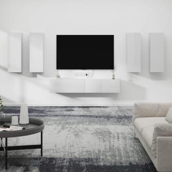 vidaXL Set de muebles para TV 6 piezas madera contrachapada blanco brillo 30.5 x 30 x 90 cm, Mueble de Salón, Mueble TV, Mesa de TV, Mueble Televisor