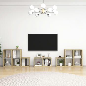 Mueble de TV Set 8 piezas blanco y madera de Sonoma multicapa