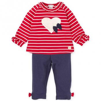 Conjunto sin pie de bebé niña Tutto Piccolo rojo con abertura trasera y botón a presión, dos piezas en color rojo y marino