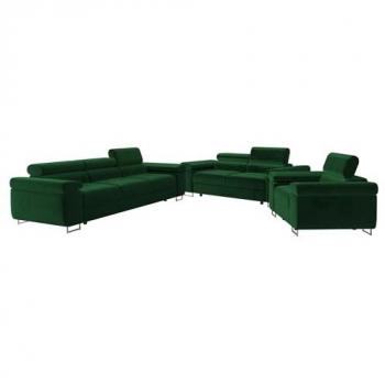 Conjunto de muebles tapizado Comfivo S107, color verde, con patas de metal cromado, tapiz Manila 35