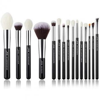 Juego de Pinceles de Maquillaje Profesional Jessup Negro/Plata - Herramientas de Belleza con Cerdas Naturales y Sintéticas para Base y Polvo