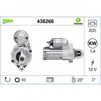 Motor de Arranque Valeo 438266 - Tipo: Motor de arranque, Marca: Valeo, Modelo: 438266, Aplicación: Vehículos con motor de combustión interna, Características: Alta fiabilidad, Diseño optimizado