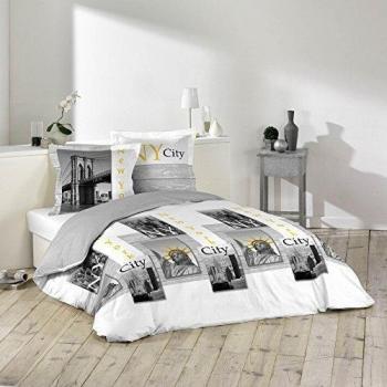 Douceur D'Intérieur  - 1641272, Funda De Edredon 2 Personas , 240 X 220 Cm , Ny Yellow , Estampado 42 Hilos Allover , Blanco