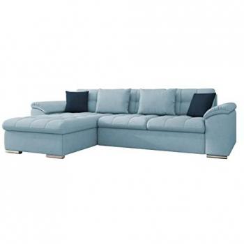 Sofá rinconero Comfivo 107, azul, con función de descanso y caja de ropa de cama, dimensiones 280x160x76cm