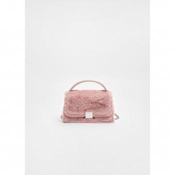 Pastel Pink Faux Fur Crossbody Bag OS