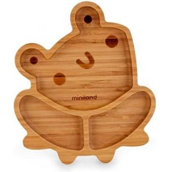 Wooden Plate Frog. Plato BLW de madera de bambú certificada FSC con compartimentos y ventosa.