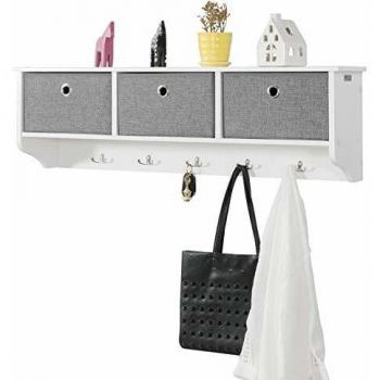 SoBuy FRG282-W Armario de Pared Blanco con 3 Canastos y 5 Ganchos, Estantería Moderna de L100 cm