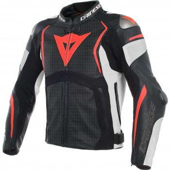 Dainese Mugello Perforado Piel Moto Chaqueta Negro/Blanco/Fluo Rojo 48  Euro/38  EE. UU.