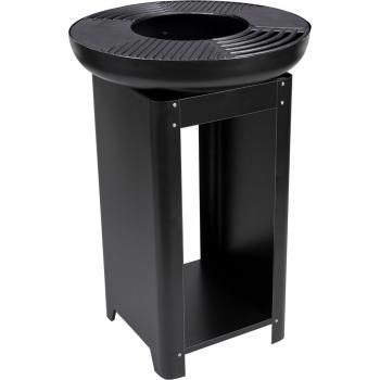 Barbacoa 3 en 1 con Fuego y Plancha Teppanyaki - Fuego Exterior de Metal 61 x 90 cm con Almacenamiento para Leña