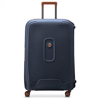 Maleta Delsey Paris Moncey 76 cm 119L azul marino y marrón, rígida, con 4 ruedas